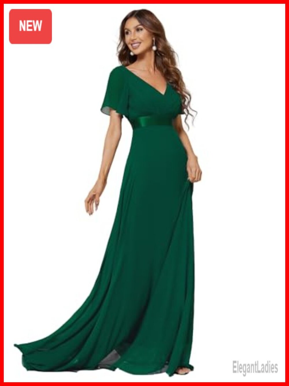 Ever-Pretty Women's Short Sleeve Chiffon Empire Waist High Low Formal Dress